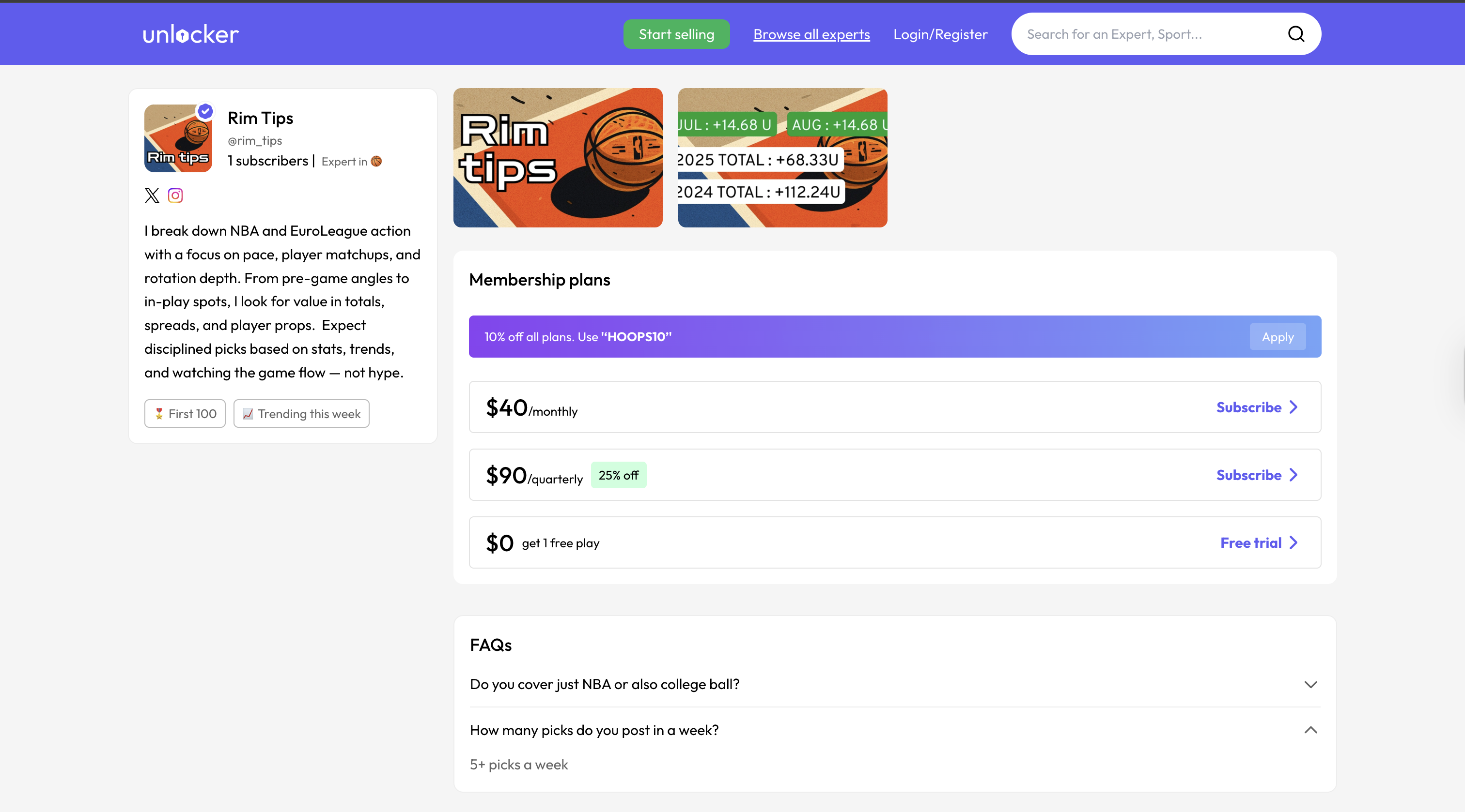 Unlocker - Expert Picks Feed